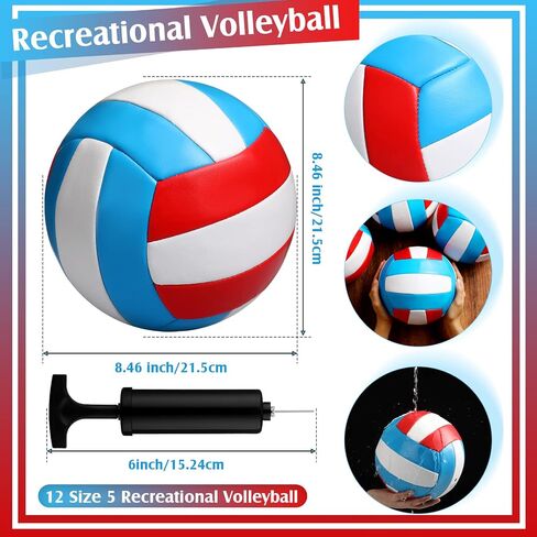 12 Pieces Size 5 Recreational Volleyballs with Air Pump Regulation Soft Volleyball Balls for Outdoor or Indoor Play, Waterproof, Sky Blue, White, Red in Saudi Arabia