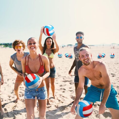 12 Pieces Size 5 Recreational Volleyballs with Air Pump Regulation Soft Volleyball Balls for Outdoor or Indoor Play, Waterproof, Sky Blue, White, Red in Saudi Arabia
