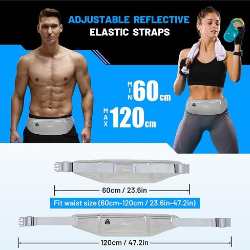Slim Running Belt for Phone, Workout Fanny Pack for Women Men, Large Capacity Runner Waist Bag with 3 Pouches, No Bounce Running Pouch for Walking, Cycling, Walking, Gym (Black) in Saudi Arabia
