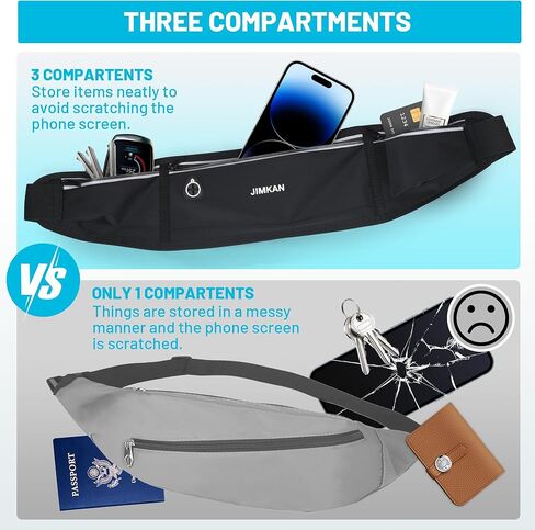 حزام جري نحيف للهاتف، حقيبة فاني للتمرين للنساء والرجال، حقيبة خصر كبيرة السعة مع 3 جيوب، حقيبة جري لا ترتد للمشي وركوب الدراجات والمشي وصالة الألعاب الرياضية (رمادي) in Kuwait