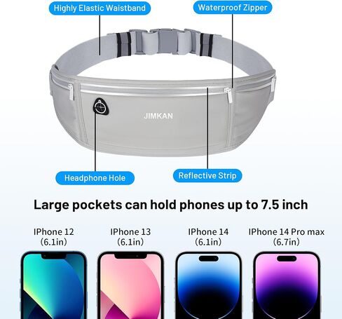 Slim Running Belt for Phone, Workout Fanny Pack for Women Men, Large Capacity Runner Waist Bag with 3 Pouches, No Bounce Running Pouch for Walking, Cycling, Walking, Gym (Black) in Saudi Arabia