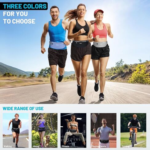 حزام جري نحيف للهاتف، حقيبة فاني للتمرين للنساء والرجال، حقيبة خصر كبيرة السعة مع 3 جيوب، حقيبة جري لا ترتد للمشي وركوب الدراجات والمشي وصالة الألعاب الرياضية (رمادي) in Kuwait