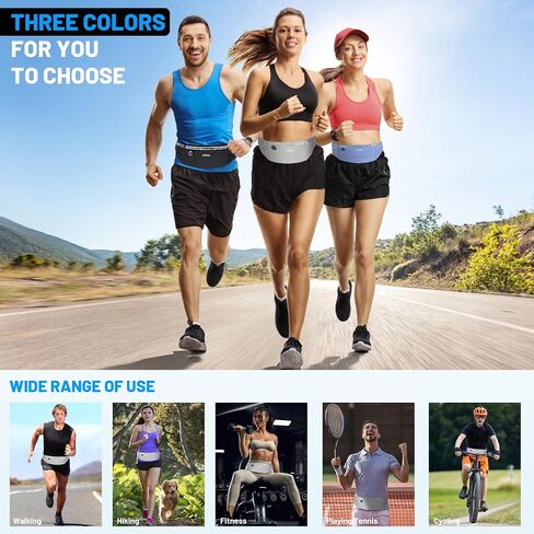 Slim Running Belt for Phone, Workout Fanny Pack for Women Men, Large Capacity Runner Waist Bag with 3 Pouches, No Bounce Running Pouch for Walking, Cycling, Walking, Gym (Black) in Saudi Arabia