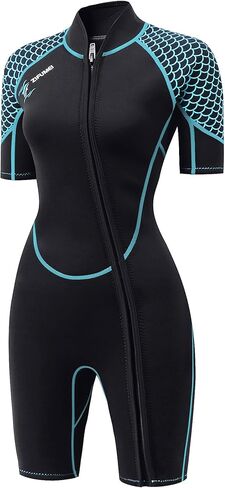 3mm Shorty Wetsuit Women - Neoprene Diving Suits Front Zip Full Body Dive Skin Rash Guard for Diving Snorkeling Surfing Swimming in Saudi Arabia