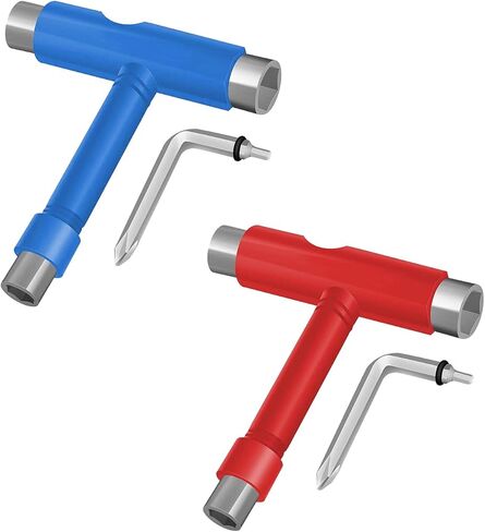 قطعتان من أدوات التزلج الكل في واحد، ملحقات أدوات لوح التزلج المحمولة متعددة الوظائف، مع مفتاح ألين من النوع T ومفك براغي فيليبس من النوع L، أزرق وأحمر in Kuwait