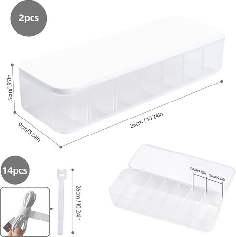2 Pcs Cable Organizer Storage Box with 14 Wire Ties,Desktop Cable Management Box with Lid,Power Cord Organizer for Office,Home,Desk Accessories Storage Stationery Supplies White in Saudi Arabia