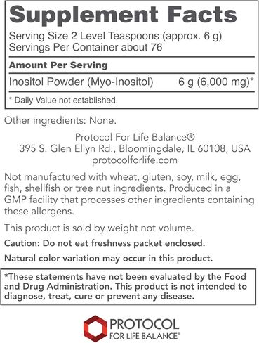 Protocol For Life Balance - Myo-Inositol Powder - Supports a Healthy Mood, Emotional Wellness, Behavior and Ovarian Function, Energy Boost, and Sleep Support - 1lb. (454 g) in Saudi Arabia