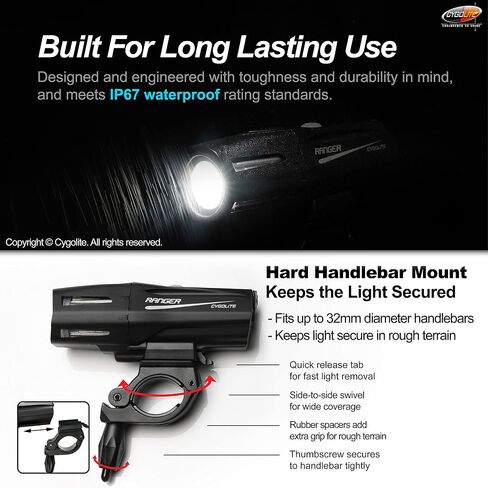 Cygolite Ranger – 1,400 Lumen Bike Light – 5 Night & 3 Daytime Modes – Compact & Durable – IP67 Waterproof – Secured Hard Mount – USB Rechargeable Headlight – for Road, Mountain, Commuter Bicycles in Saudi Arabia