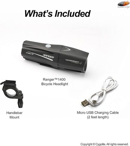Cygolite Ranger – 1,400 Lumen Bike Light – 5 Night & 3 Daytime Modes – Compact & Durable – IP67 Waterproof – Secured Hard Mount – USB Rechargeable Headlight – for Road, Mountain, Commuter Bicycles in Saudi Arabia