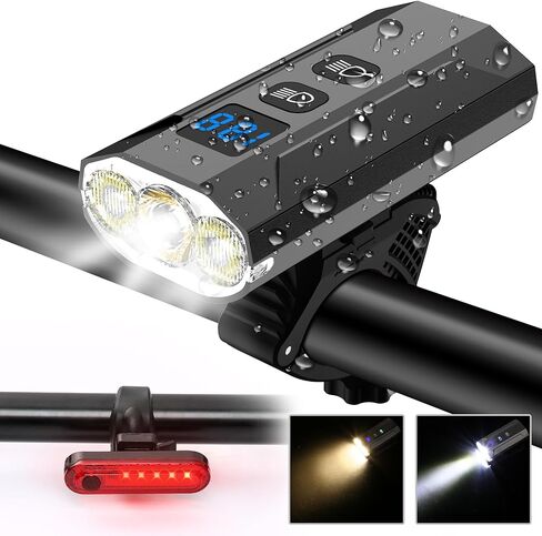 Brarvagur Super Bright 3 LED أضواء الدراجة القابلة لإعادة الشحن للركوب الليلي، 5+5+4 أوضاع للدراجة الأمامية ومجموعة الإضاءة الخلفية مع شعاع عالٍ وإضاءة منخفضة الشعاع، IP65 5200 مللي أمبير في الساعة أضواء الدراجة لجبل الطريق in Kuwait