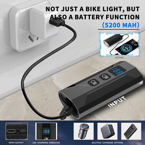 Brarvagur Super Bright 3 LED أضواء الدراجة القابلة لإعادة الشحن للركوب الليلي، 5+5+4 أوضاع للدراجة الأمامية ومجموعة الإضاءة الخلفية مع شعاع عالٍ وإضاءة منخفضة الشعاع، IP65 5200 مللي أمبير في الساعة أضواء الدراجة لجبل الطريق in Kuwait