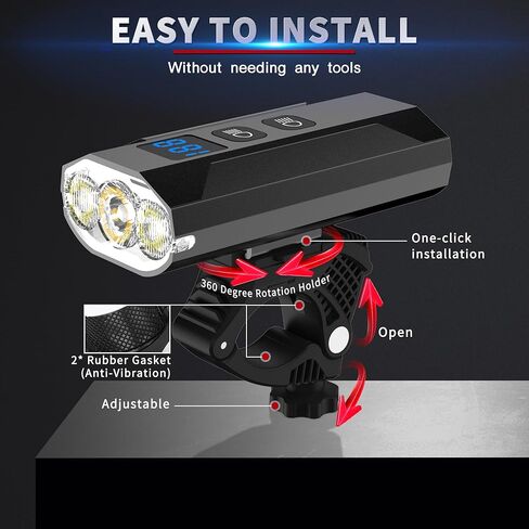 Brarvagur Super Bright 3 LED أضواء الدراجة القابلة لإعادة الشحن للركوب الليلي، 5+5+4 أوضاع للدراجة الأمامية ومجموعة الإضاءة الخلفية مع شعاع عالٍ وإضاءة منخفضة الشعاع، IP65 5200 مللي أمبير في الساعة أضواء الدراجة لجبل الطريق in Kuwait