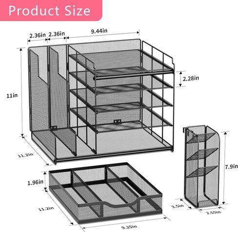 VIVSOL Desk Organizers and Accessories Storage with Large Vertical File Holder, 5-Tier Letter Tray Desk Organizers with Sliding drawers and Movable Pen Holder, Desk Organizer Shelf for Office Supplies in Saudi Arabia