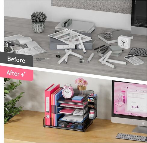 VIVSOL Desk Organizers and Accessories Storage with Large Vertical File Holder, 5-Tier Letter Tray Desk Organizers with Sliding drawers and Movable Pen Holder, Desk Organizer Shelf for Office Supplies in Saudi Arabia