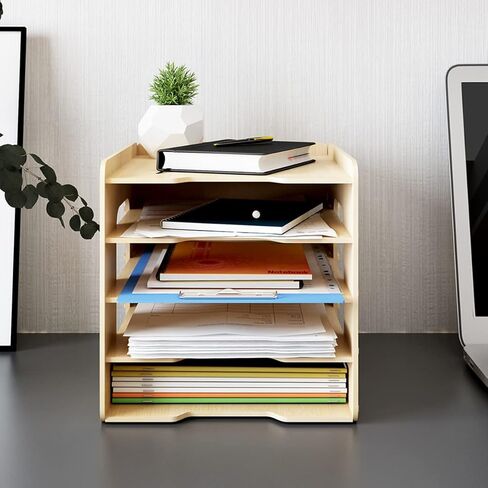 PUNCIA 7 طبقات طولية منظم ورق مكتب خشبي لمكتب سطح المكتب حامل الملفات علبة الرسائل حرف A4 فارز الورق وثيقة كتاب مجلة البريد تخزين الرف الرف منظم الأدب in Kuwait