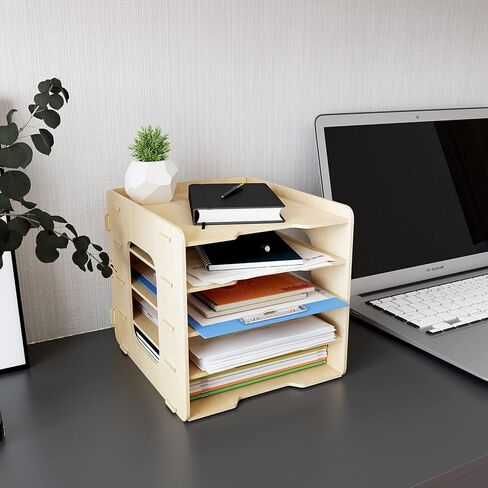 PUNCIA 7 طبقات طولية منظم ورق مكتب خشبي لمكتب سطح المكتب حامل الملفات علبة الرسائل حرف A4 فارز الورق وثيقة كتاب مجلة البريد تخزين الرف الرف منظم الأدب in Kuwait