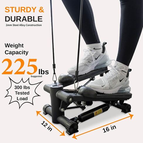 Mini Stepper with Resistance Bands & Wrist Strengthener - Portable Stair Climber for Home & Office Provides Smooth, Quiet Full Body Workout - Comes with Floor-Protecting Mat - Black or Grey in Saudi Arabia