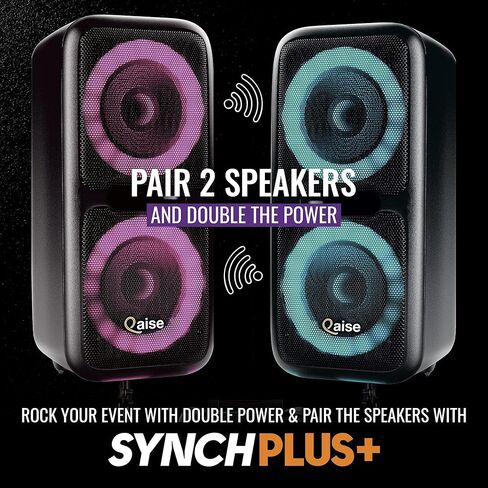 QAISE مكبر صوت بلوتوث محمول وآلة كاريوكي - نظام PA محمول مع ميكروفون لاسلكي، مضخم صوت احترافي مزدوج 10 بوصات مع أضواء، وقت تشغيل 7 ساعات، طاقة ذروة 5000 واط - SonicBoomer X-BASS in Kuwait