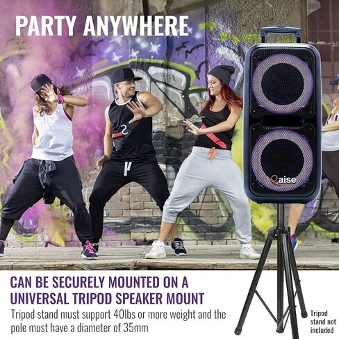 QAISE مكبر صوت بلوتوث محمول وآلة كاريوكي - نظام PA محمول مع ميكروفون لاسلكي، مضخم صوت احترافي مزدوج 10 بوصات مع أضواء، وقت تشغيل 7 ساعات، طاقة ذروة 5000 واط - SonicBoomer X-BASS in Kuwait
