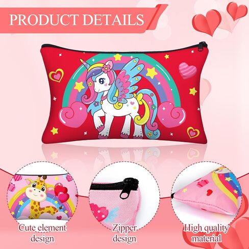 Tenceur 24 Pcs Valentine's Day Cute Cartoon Pencil Pouch Zipper Pencil Case Canvas Pen Bag Bulk Pencil Pouch Organizer Stationary Cosmetic Office Supplies in Kuwait