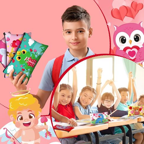 Tenceur 24 Pcs Valentine's Day Cute Cartoon Pencil Pouch Zipper Pencil Case Canvas Pen Bag Bulk Pencil Pouch Organizer Stationary Cosmetic Office Supplies in Kuwait