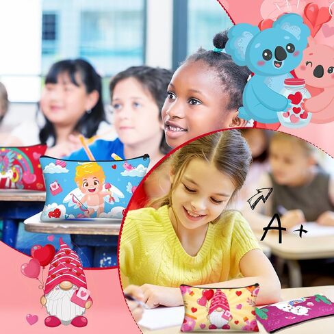 Tenceur 24 Pcs Valentine's Day Cute Cartoon Pencil Pouch Zipper Pencil Case Canvas Pen Bag Bulk Pencil Pouch Organizer Stationary Cosmetic Office Supplies in Kuwait