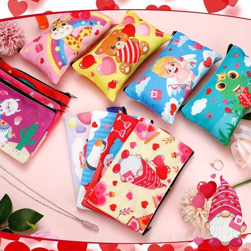 Tenceur 24 Pcs Valentine's Day Cute Cartoon Pencil Pouch Zipper Pencil Case Canvas Pen Bag Bulk Pencil Pouch Organizer Stationary Cosmetic Office Supplies in Kuwait