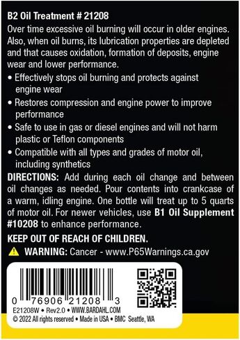 21208 B2 Oil Treatment Additive - Motor Oil Enhancement to Prevent Oil Burning and Restore Older, High Mileage Engines - 12 fl. oz. (Pack of 1) in Saudi Arabia