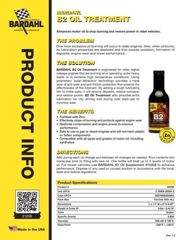21208 B2 Oil Treatment Additive - Motor Oil Enhancement to Prevent Oil Burning and Restore Older, High Mileage Engines - 12 fl. oz. (Pack of 1) in Saudi Arabia