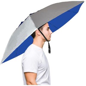 Mifashion Fishing Umbrella Hats Gardening Folding Umbrella Hat HeadwearSun Rain Cap Adjustable Multifunction Outdoor Headwear, Silver-Blue with wind vent, 0.39