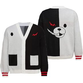 Monokuma Cosplay Sweater Black White Bear Hoodie Cardigan Unisex Knitted Jacket Warm Coat for Halloween