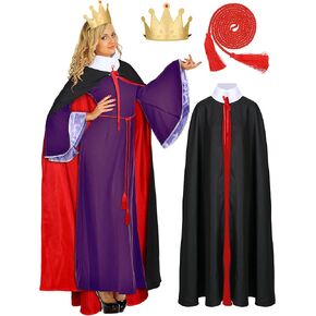 طقم أزياء الملكة للبالغين من 3 قطع من تولايت مع حبل حزام أحمر على شكل تاج وعباءة الملكة للنساء البالغات هدية أزياء الهالوين in Kuwait