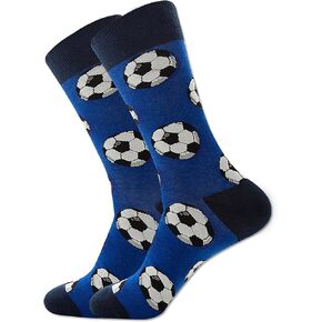 Men's Novelty Soccer Socks Fun Sport Theme Balls Dress Socks Soccer Black and White Crew Socks in Blue,Great Holiday/Birthday Gift For Men Boy
