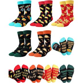 5 Pairs Taco Socks for Men Women Cute Taco Gifts Novelty Taco Pattern Crew Socks for Taco Lovers Mexican Fiesta Taco Day Party Favors