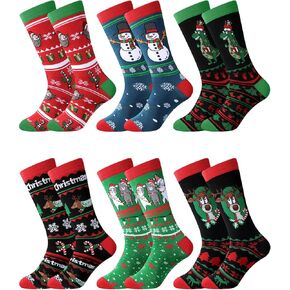 6 Pairs Christmas Socks for Men Women Animal Ugly Christmas Socks Novelty Men Ugly Sweater Socks Gifts Funny Holiday Crew Socks for Christmas Stocking Stuffers Xmas Party Gifts