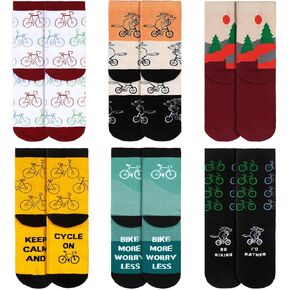 6 Pairs Cycling Socks Biking Socks for Men Women Colorful Cotton Crew Socks Bulk Novelty Bike Socks for Sports Lovers Gift Outdoor Activities Favors