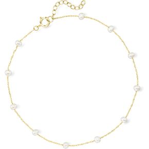 RS Pure by Ross-Simons 3-3.5mm Cultured Pearl Station Anklet in 14kt Yellow Gold. 9 inches
