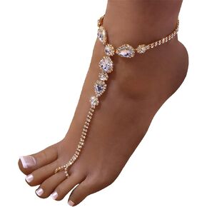 1 زوج الصيف شاطئ حجر الراين صنادل بيرفوت سلسلة القدم مع خاتم اصبع القدم كريستال الخلخال سوار الزفاف الزفاف حجر الراين خلخال سلسلة القدم مجوهرات للنساء in Kuwait