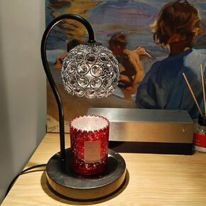Candle Warmer Lamp with Timer, Handmade Glass Candle Warmer with Marble Base & Timer, Adjustable Heat Candle Melter for Jar Candles (Gold White)