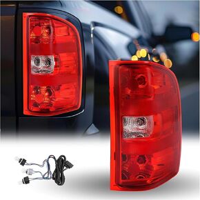 HECASA RH Tail Light w/Bulb Compatible with 2007-2014 Chevy Chevrolet Silverado 2007-2009 GMC Sierra 3500 HD Halogen Brake Lamp Taillight Red Lens+Chrome Housing Passenger Side