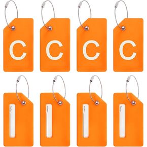 PATIKIL Initial Luggage Tags, 8 Pcs Silicone Suitcase Tag Identifier ID Card Holder Unique Luggage Name Tags with Stainless Steel Loop, Letter I, Orange