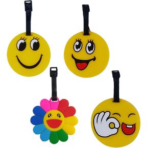 4Pcs PVC Happy Smile Face Luggage Tags for Suitcases,Fun Smile Happy Face Luggage Tags,Cute Travel ID Identification Label for Suitcase,Backpack,Sports Bag - Tags (Happy Face-4Pcs)