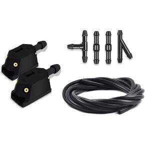 Windshield Wiper Arm Nozzle Jet, Windshield Washer Nozzles Kit with 2m Fluid Hose and 4 Pcs Hose Connectors, Jet 4Way 8mm 9mm Wiper Sprayer Arm Mounted Window Water Spray Sprinkler Universal for Cars