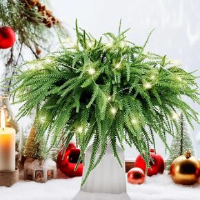 50 Pcs Christmas Norfolk Pine Stems with Light, Christmas Greenery Stems, Artificial Pine Branches DIY Crafts for Xmas Wreath Garland Indoor Outdoor Home Holiday Accessories Decorations