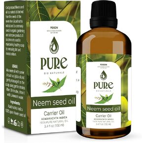 Neem Seed Oil (Azadirachta Indica), 100% Pure & Natural Cold Pressed Carrier Oil for Skincare, Healthy Scalp, Acne Treatment, Anti-Aging, Moisturizer, Vegan, 3.4 FL oz (100 ml)