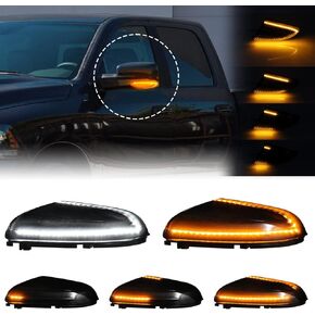 Side Tow Mirror Turn Signal LED Puddle Lights for Ram 1500 2500 3500 Compatible with Ram 09-18 1500 & 10-18 2500 3500 & 19-22 1500 Classic Dynmaic Sequential Blink(Smoked Len White+Yellow)