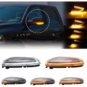 Side Tow Mirror Turn Signal LED Puddle Lights for Ram 1500 2500 3500 Compatible with Ram 09-18 1500 & 10-18 2500 3500 & 19-22 1500 Classic Dynmaic Sequential Blink(Smoked Len White+Yellow)
