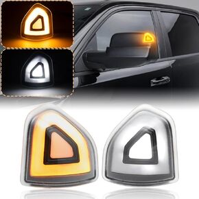 Side Tow Mirror Turn Signal Lights LED Compatible with Ram 1500 2021-2023/for Ram 1500 Classic 2022 2023/for Ram 2500 3500 19-22 Amber Blink Turn Marker White LED Position Lights (Clear Len)