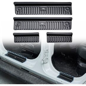 JOYTUTUS Door Sill Guards for Gladiator JT Wrangler JL 4 Doors, Carbon Fiber Pattern Stainless Steel Door Sill Protectors Entry Guards Gladiator Accessories, Entry Scuff Plate Cover (4Pcs Set)