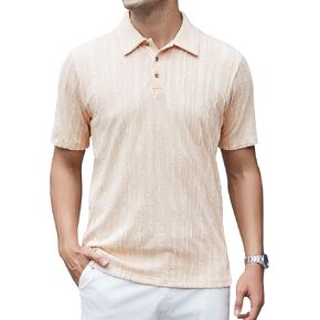 Alex Vando Mens Jacquard Kint Polo Shirts Short Sleeve Vintage Regular Fit Texture Knitted Polo Shirts with Collar